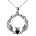 Sterling Silver Onyx Claddagh Ring Pendant with 18 inch Cable Chain