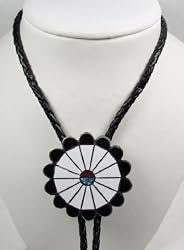 Turquoise / Coral Enamel Pewter Sun Bolo Tie