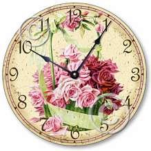 Item C6017 Vintage Victorian Style 10.5 Inch Pink Rose Basket Clock