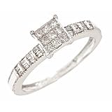 1/2 Carat T.W. Princess, Baguette Cut Diamond Women's Engagement Ring 14K White Gold - Size 7