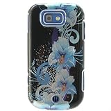 Hard Snap-on Shield BLACK With BLUE FLOWERS Design Faceplate Cover Sleeve C ....