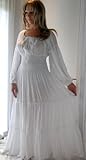 WHITE DRESS PEASANT SMOCKED RUFFLED FITS - S M L - O133S WHITE DRESS PEASANT SMOCKED RUFFLED FITS - S M L - O133S