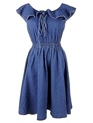 Denim Peplum Flared-Skirt  Dress
