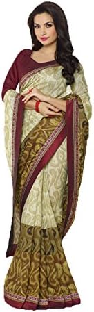 Wonderful Printed Pallu Saree in Cream &amp; Mehendi Green Color