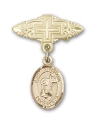 14K Gold Baby Badge with St. Stephanie Charm and Badge Pin with Cross