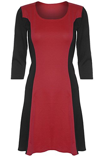 Oops Outlet Women's 3/4 Sleeve Contrast Panel Flared Skater Dress
