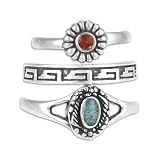 Sterling Silver, Coral and Turquoise Mosaic Inlay Adjustable Toe Ring Set