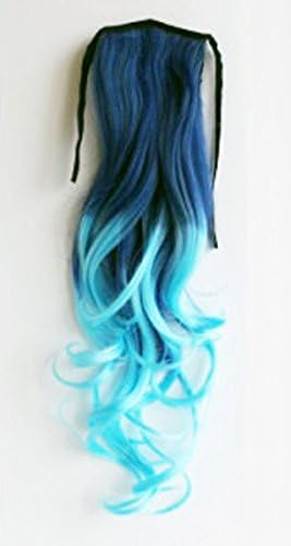 Best Selling ! 11 Colors Curly Wavy Japan High Temperature Heat Resistant Synthetic Ponytail Extension Woman's 45cm 18inch Good Quality Human Made Hair Multi-color Ponytail (blue-sky blue)