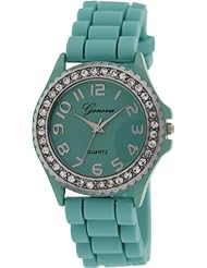 Geneva Platinum Womens 002.MINT.SILVER Green Silicone Analog Quartz Watch with Green Dial