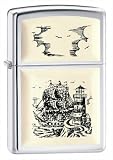 Zippo Scrimshaw Ship Emblem High Polish Chrome Pocket Lighter - B0006TI7QO