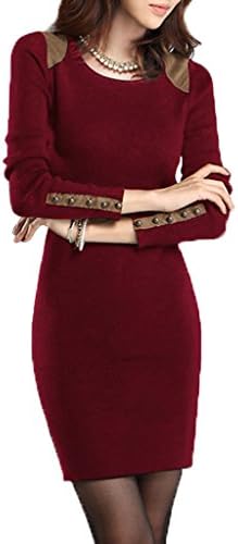 Womens Long Sleeve Thin/Thick Casual Wear to Work Dress (12, THICK_Burgady)