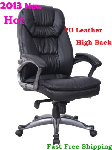 94703 NEW 2012 MODEL LUXURY BLACK PU LEATHER HIGH BACK EXECUTIVE SWIVEL OFFICE CHAIR WITH RECLINING LOCKING SYSTEM/ADJUSTABLE HEIGHT WITH SILVER HANDLES <<<THT Trade 12 Months Warranty>>>