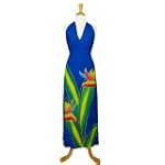 SAVE $11 - Long Royal Blue Dress with Hand Painted Bird of Paradise Design $43.99
