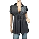 Plus size Gray Deep cut v-neck Hoodie top