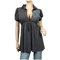 Plus size Gray Deep cut v-neck Hoodie top