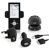 LAVA Ultimate Pack for iPod Nano 5G includes Black Silicon Case, Sports Armband, Screen Protector, Home and Car Charger, iPod Cable and LAVA Mini Volcano Speaker