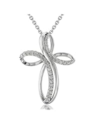 925 Sterling Silver Diamond Cross Pendant Necklace (I2-I3, 0.40 carat)
