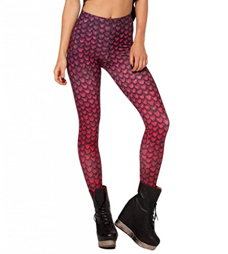 (ラボーグ)La Vogue プリント 美脚 スキニー ストレッチ タイツ レギンス レディース レギパン ダンスパンツ 恐竜の卵柄レギンスパンツ レッド