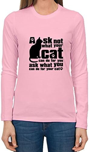 Women Long Sleeves Cat_print Painting For Round-collar Long Sleeve T-shirt-pink Medium