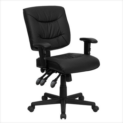 Black Leather Multi-Functional Task Chair with Arms [GO-1574-BK-A-GG]