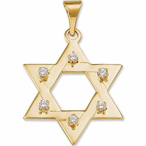 0.18Ct.T.W. Round Brilliant Cut Diamonds  14Kt. Yellow Gold. Judaica Star of David Pendant