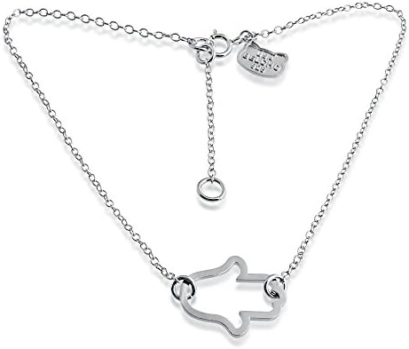 Simple Open Hamsa Hand Outline Anklet 14k Plated/ 925 Sterling Silver (sterling-silver)