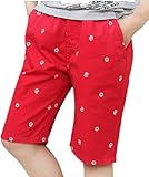 Hope2014 子供服 ズボン ウエストゴム 半ズボン 薄手 コットン 男の子 ストレッチ プリント パンツ ハーフパンツ 全8色 (140, ダークレッド)