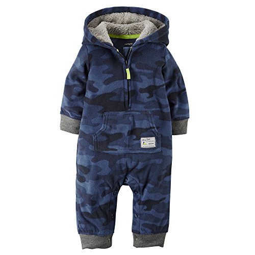 Carter's Baby Boys' Fleece Hood Pram Jumpsuit (Camo Blue)