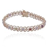 18k Yellow Gold Overlay Sterling Silver Multi-Gemstone and Diamond Flower Bracelet, 7.25