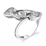 Triad of Glamour: Sterling Silver Art Deco Style Size 7 Right Hand Ring with Bezel set Teardrop CZ Diamonds