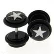 Fake Acrylic Plugs - Black with White Star 16g Wire; 8mm - Sold as a Pair