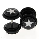 Fake Acrylic Plugs - Black with White Star 16g Wire; 8mm - Sold as a Pair