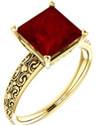 10K Yellow Gold 8.00x8.00mm Princess Cut Chatham Created Ruby Ring -- LIFETIME WARRANTY