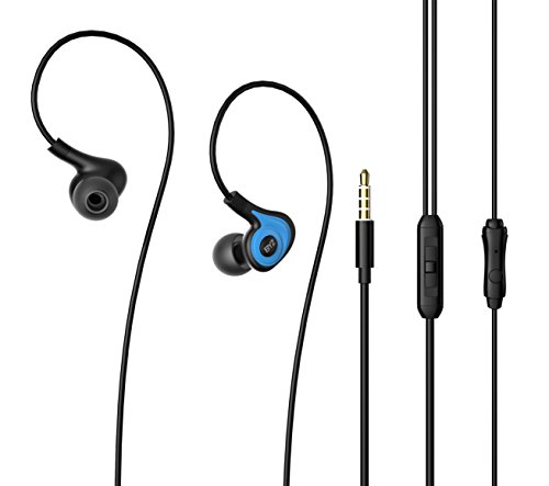 Headphones,Venstone K62 In Ear Sports Earphones for Running Gym with Microphone and Volume Control Noise Isolating Earbuds for Iphone, Android, Laptop, Tablet, MP3 (Blue)