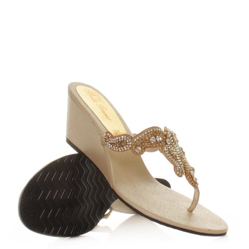 Womens Diamante Toe Post Low Wedge Sandals Mules SIZE 6