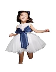 Girls  Lace-Up Glittering Knee Length Round Neck Sleeveless Flower-Girl Dress  With a Bow(s)