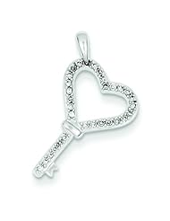 14K White Gold .12ct Diamond Heart Key Pendant Jewelry