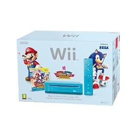 Nintendo Wii Console (Blue) with Mario and Sonic at the London 2012 Olympic Games (New Slim-Style)