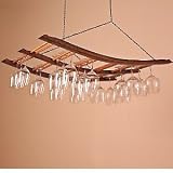Vintage Oak Barrel Staves Hanging Stemware Rack