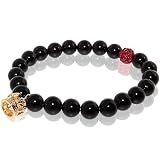Tourmaline Stretch Bracelet with Solid Crown Charm & Red Rhinestone Bead Accent