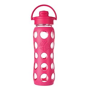 Lifefactory 22-Ounce Glass Bottle with Flip Cap and Silicone Sleeve, Raspberry