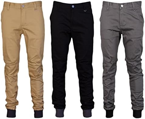Kayden K Men's Tapered Ribbing Twill Jogger Pants