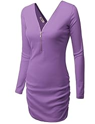 Sexy V-neck Long Sleeves Shirred Polyester Party Dress 