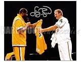 LARRY BIRD AUTO 8x10 WITH MAGIC 'GIVING SHIRT' - Autographed NBA Photos