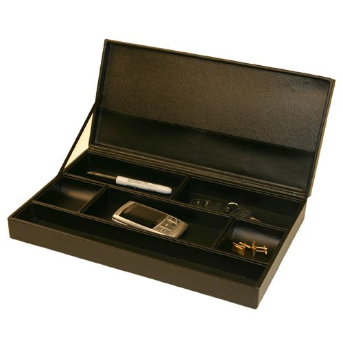 Cufflink Box Storage Valet or Organizer Case Black Leather