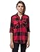 Red Black Plaid Flannel Checked Button Down Dress Shirt Long Sleeve for Women