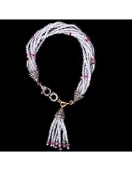 Diamond Pave 18kt Gold Gemstone Beaded Tassel Bracelet Silver Designer Jewelry
