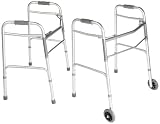Duro-Med Set of 2 Button Adjustable Bariatric Aluminum Folding Walkers w/ 5-inch Wheels, Silver
