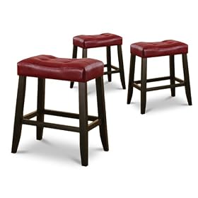 3 24 Saddle Back Bar Stools with Red Cushion by The Furniture Cove