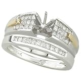 14K Two Tone Gold Princess Cut Diamond Semi Mount Engagement Ring